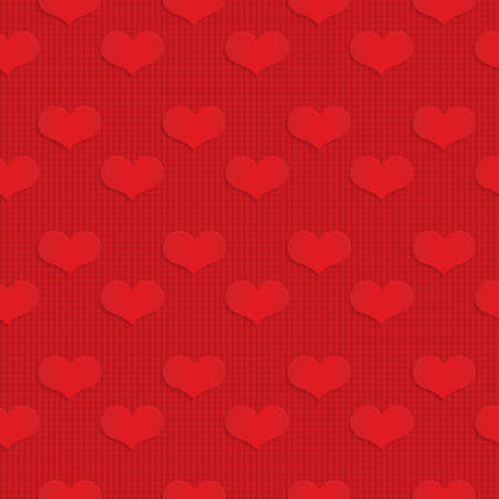 Red hearts on checkered background.Seamless geometric background. 3D layered and textured pattern with realistic shadow and cut out effect.のイラスト素材