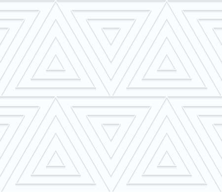 Quilling white paper triangles with offset.White geometric background. Seamless pattern. 3d cut out of paper effect with realistic shadow.のイラスト素材