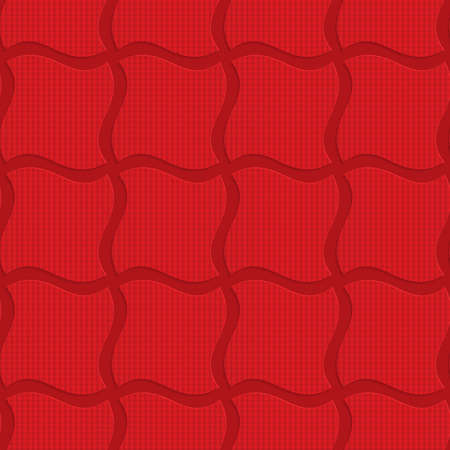 Red checkered wavy squares.Seamless geometric background. 3D layered and textured pattern with realistic shadow and cut out effect.のイラスト素材