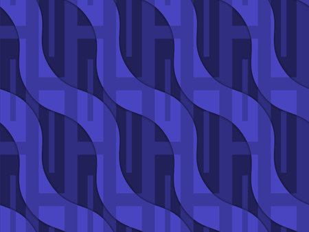 Retro 3D blue wavy with rectangles.Abstract layered pattern. Bright colored background with...