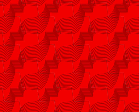 Retro 3D red zigzag cut ribbons.Abstract layered pattern. Bright colored background with realistic...