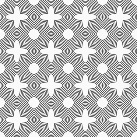 Slim gray four foils with offset merging.Seamless stylish geometric background. Modern abstract pattern. Flat monochrome design.のイラスト素材