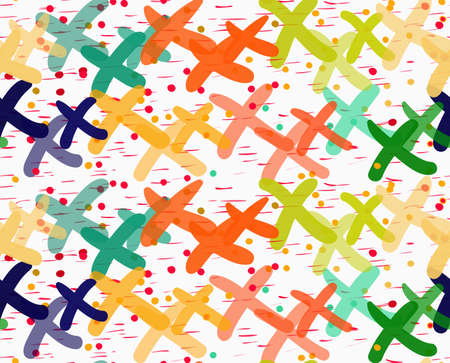 Painted overlapping xes with dots.Hand drawn with paint brush seamless background. Abstract colorful texture. Modern irregular tillable design.のイラスト素材