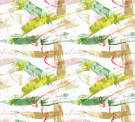 Rough brush overlapping green paint strokes.Abstract colorful seamless background. Stained and grunted texture over hand drawn paint brush ornament.のイラスト素材
