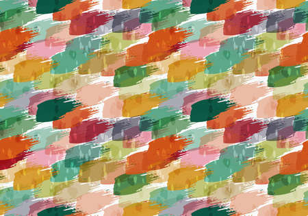 Rough brush orange and green splashes.Abstract colorful seamless background. Stained and grunted texture over hand drawn paint brush ornament.のイラスト素材