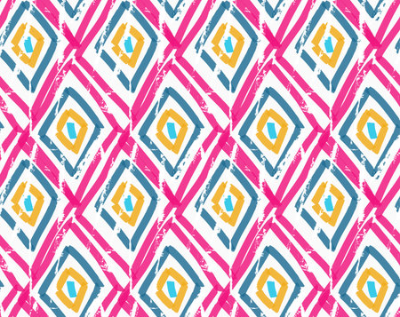 Rough brush pink diamond grid.Abstract colorful seamless background. Stained and grunted texture...