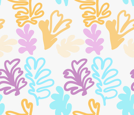 Marker drawn blue yellow and purple leaves.Hand drawn with marker seamless background.Modern hipster...