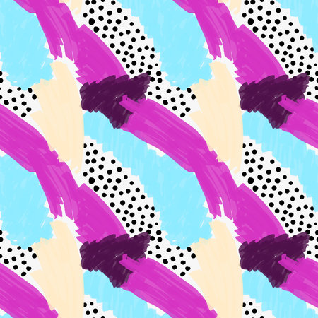 Abstract marker strokes with black dots .Hand drawn with paint brush seamless background.Modern...