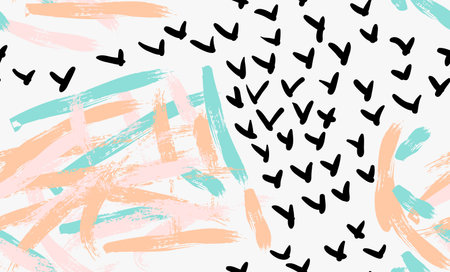 Abstract light brush strokes and black check marks.Hand drawn with paint brush seamless...