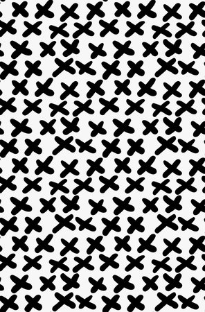 Black marker drawn simple diagonal crosses.Hand drawn with paint brush seamless background. Abstract...
