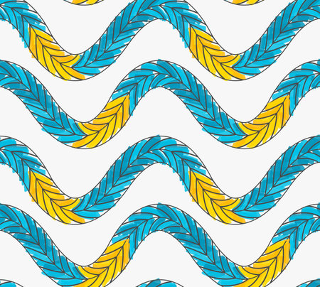Artistic color brushed blue yellow braids.Hand drawn with ink and marker brush seamless background.Abstract color splush and scribble design.のイラスト素材