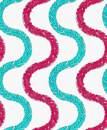 Artistic color brushed green pink braids.Hand drawn with ink and marker brush seamless background.Abstract color splush and scribble design.のイラスト素材