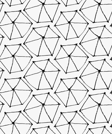 Black marker hexagons.Free hand drawn with ink brush seamless background. Abstract texture. Modern...