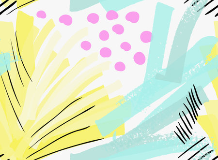 Artistic color brushed green yellow strokes with black hatches.Hand drawn with ink and marker brush...