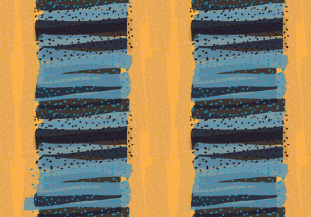 Rough brush strokes with dots blue and yellow.Hand drawn with ink and marker brush with dots and...