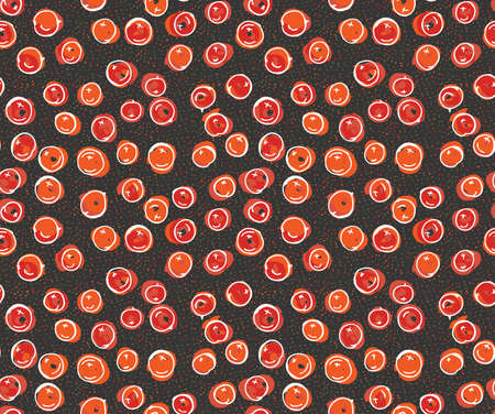 Rowan berries on black.Hand drawn with ink and marker brush seamless background.Six color pallet collection.のイラスト素材