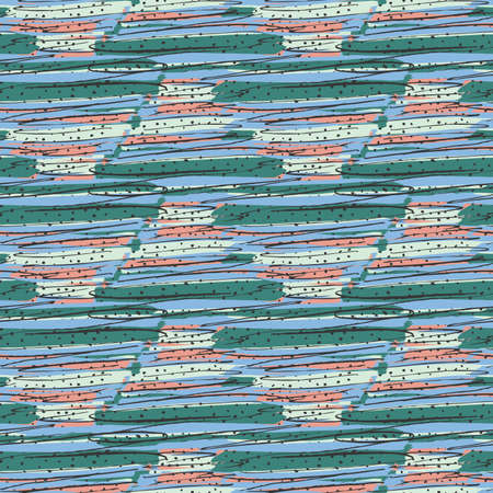 Inked triangles scribbled and dotted.Hand drawn with ink and marker brush seamless background.Six color pallet collection.のイラスト素材