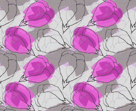 Light purple flower butts.Hand drawn with ink and colored with marker brush seamless background.Creative hand made brushed design.のイラスト素材