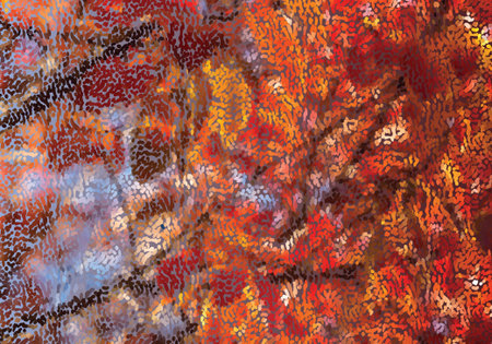 Mosaic red fall leaves.Mosaic background. Abstract nature backdrop. Oil painting simulation with...