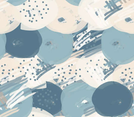 Marker circles yellow and green with dots.Abstract hand drawn with ink and marker brush seamless background.Textured pattern.のイラスト素材