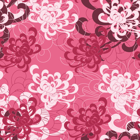 Aster flower white and red on pink.Seamless pattern. Floral fabric collection.のイラスト素材