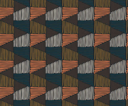 Striped shapes on green.Hand drawn seamless background.Hatched pattern. Fabric design.のイラスト素材