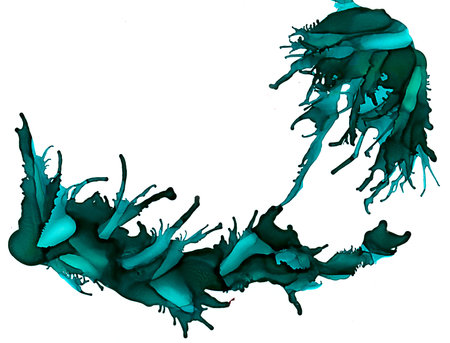 Abstract bright green splashes isolated.Colorful background hand drawn with bright inks and...
