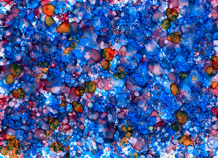 Abstract backdrop red blue smudges.Colorful painted background hand drawn with bright inks and...