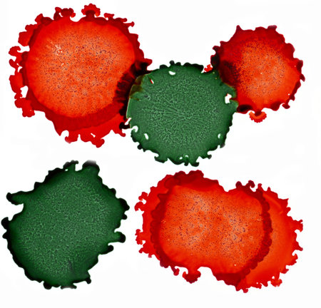 Orange green splatters.Abstractl background hand drawn with bright inks and watercolor paints. Color...