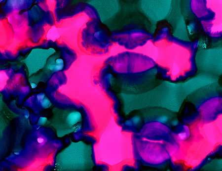 Abstract paint bright pink purple green uneven flow.Colorful background hand drawn with bright inks...