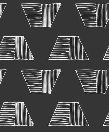 Hatched trapezoids single white on black.Hand drawn with ink seamless background.のイラスト素材