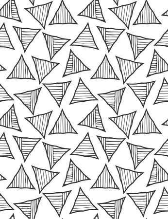 Black striped triangles on white.Black and white geometrical repainting pattern. Seamless design for fashion fabric textile. Vector background with simple geometrical shapes.のイラスト素材