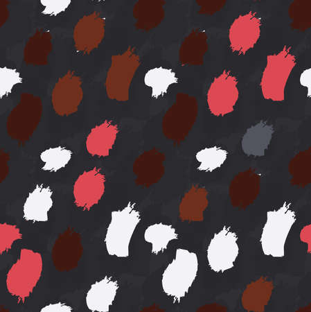 Grungy stains red brown and white on black.Hand drawn with ink and marker brush seamless background.のイラスト素材