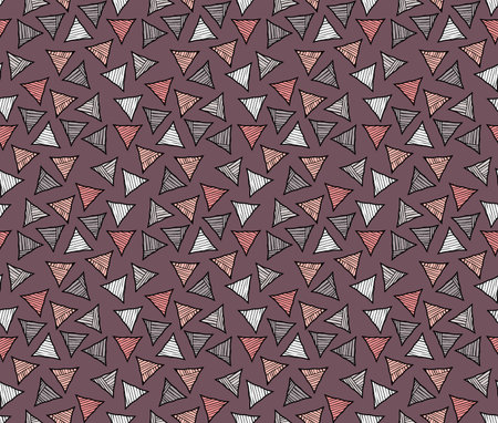 Rough hatched triangles colored on brown.Hand drawn with ink seamless background.Rough texture...