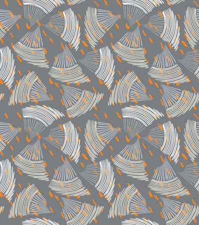 Abstract sea shell dark gray textured.Hand drawn with ink seamless background.Creative handmade repainting design for fabric or textile.Geometric pattern made of striped triangular shapes.Vintage retro colors.のイラスト素材