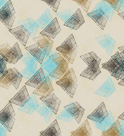 Hatched trapezoids diagonal crossing.Hand drawn with ink and marker brush seamless background.のイラスト素材