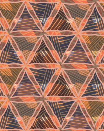Triangles brown striped on texture.Hand drawn with ink seamless background.Creative handmade...
