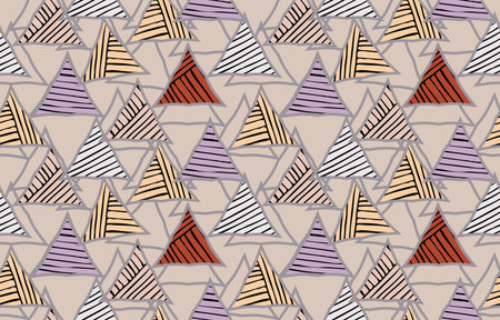 Triangles striped diagonal light with grid.Hand drawn with ink seamless background.Creative handmade...