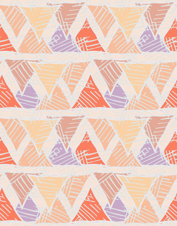 Triangles striped red brown.Hand drawn with ink seamless background.Creative handmade repainting...