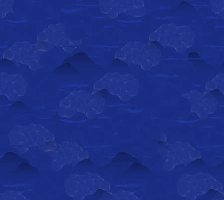 Vector seamless pattern with mountain clouds and sky.Abstract night seamless background. Repainting pattern with deep blue skyのイラスト素材