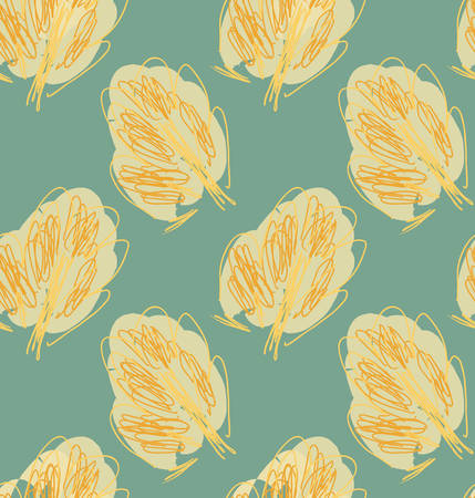 Rough sketched trees on green.Hand drawn with ink and marker brush seamless background.Ethnic design.のイラスト素材