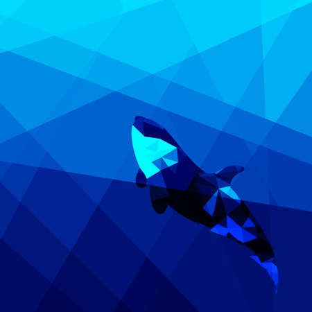 Low poly whale blue on low poly abstract ocean backgroundのイラスト素材
