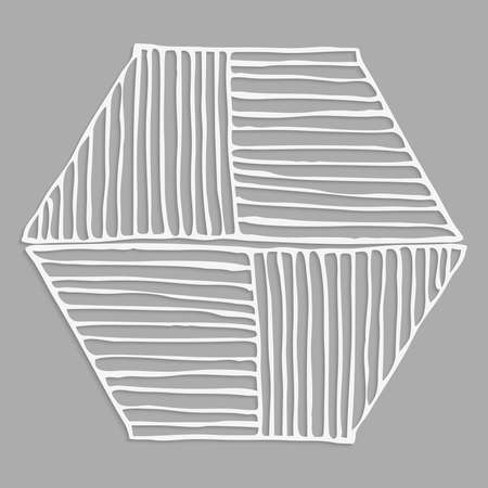 Hatched hexagonal shape 3D with realistic shadow on grayのイラスト素材