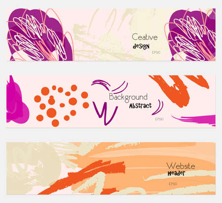 Roughly drawn floral elements light orange cream banner set.Hand drawn textures creative abstract design. Website header social media advertisement sale brochure templates. Isolated on layerのイラスト素材
