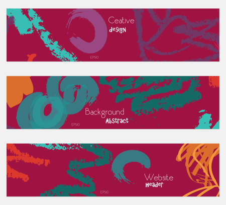 Rough crayon texture green red banner set.Hand drawn textures creative abstract design. Website header social media advertisement sale brochure templates. Isolated on layerのイラスト素材