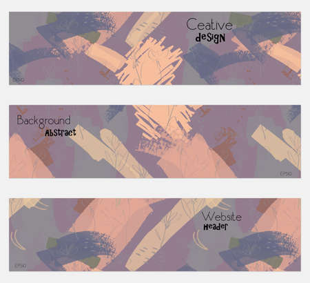 Grudge textured strokes light purple banner set.Hand drawn textures creative abstract design. Website header social media advertisement sale brochure templates. Isolated on layerのイラスト素材