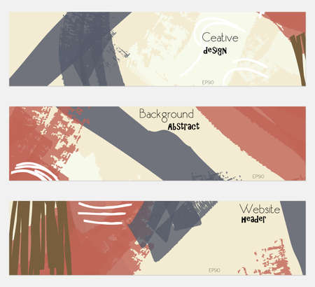 Grudge textured strokes yellow gray banner set.Hand drawn textures creative abstract design. Website header social media advertisement sale brochure templates. Isolated on layerのイラスト素材