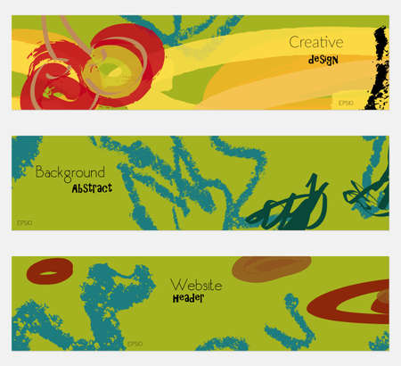 Cherries marker crayon texture green banner set.Hand drawn textures creative abstract design. Website header social media advertisement sale brochure templates. Isolated on layerのイラスト素材