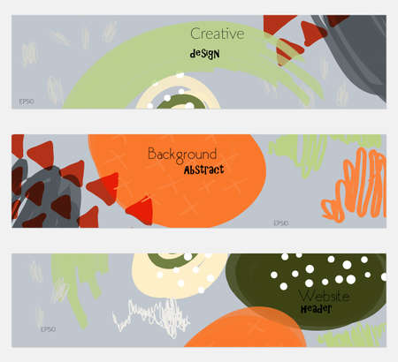 Doodled triangles scribbles gray orange banner set.Hand drawn textures creative abstract design. Website header social media advertisement sale brochure templates. Isolated on layerのイラスト素材