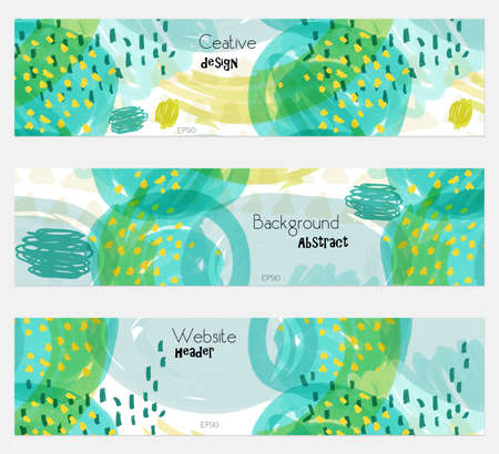 Roughly drawn dandelion cyan banner set.Hand drawn textures creative abstract design. Website header social media advertisement sale brochure templates. Isolated on layerのイラスト素材